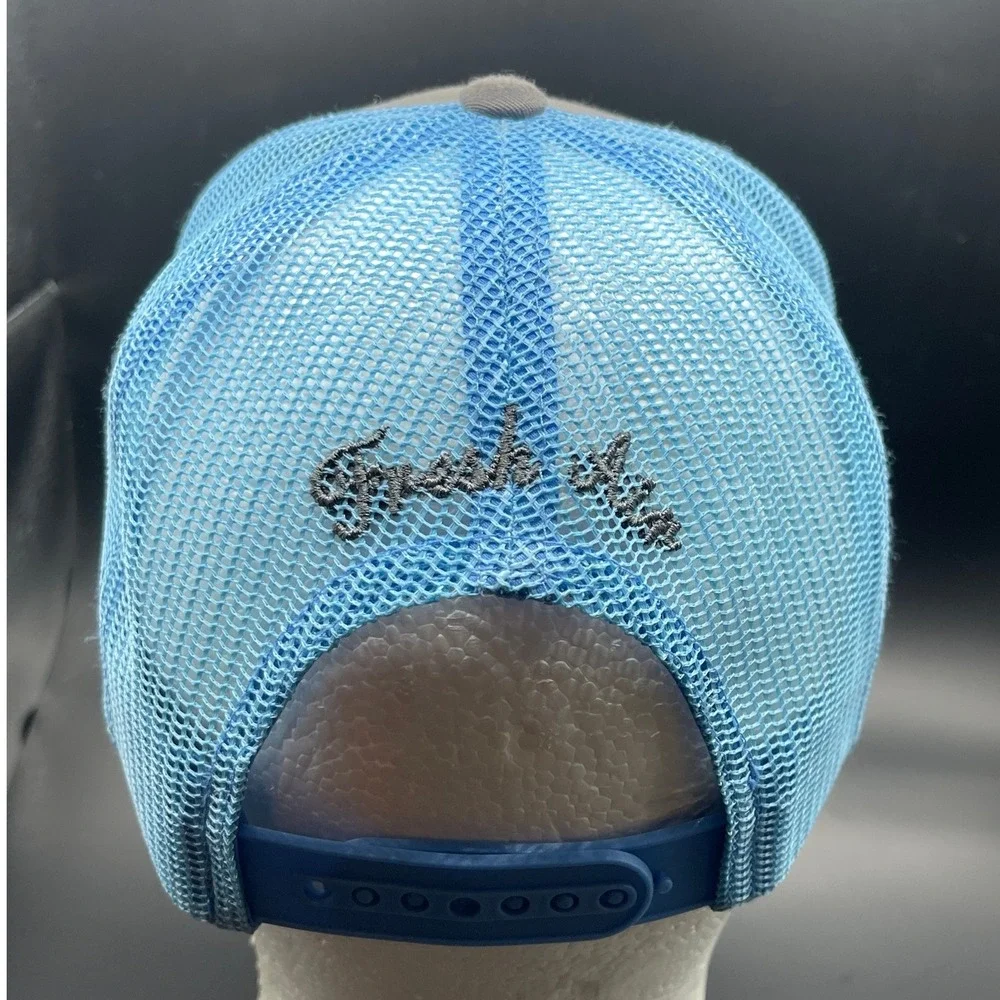 Fresh Air Pine Tree Trucker Hat Grey Blue Embroidered Snapback Mesh Cap